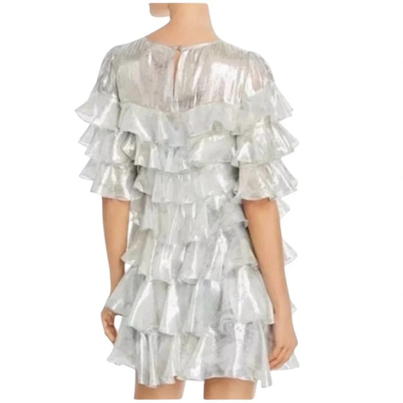 NEW Rebecca Taylor Shadow Lily Metallic Silver Silk
Ruffle Mini Dress Size 12 - Picture 2 of 15